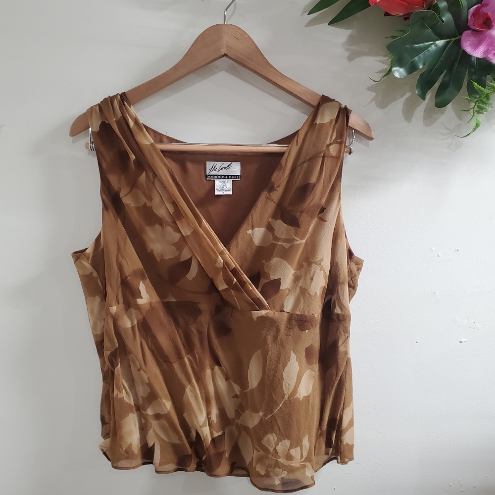 Last chance! Closet closing! The Look RANDOLPH DUKE Silk brown floral Blouse